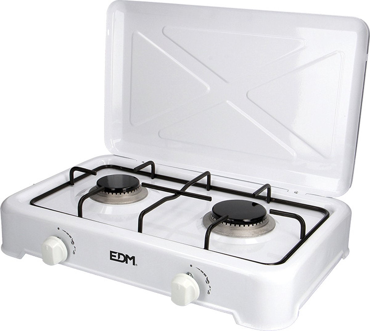  EDM 2-Pits Gaskooktoestel - Camping - Wit - 46x30x12 Cm