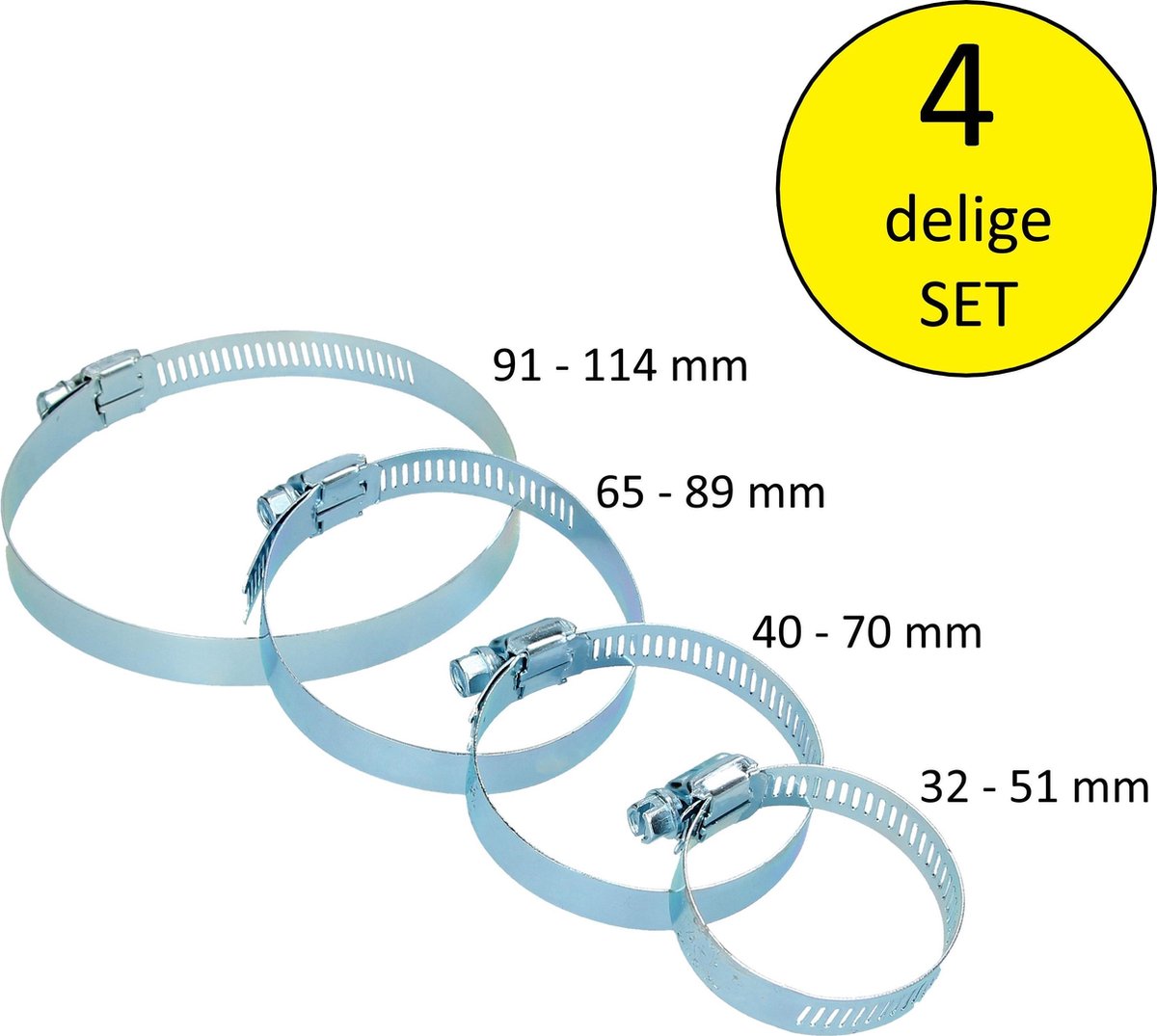 Benson 4 Delige Slangklemmen Set Inclusief Jumboklem Groot | Klemmen Set Voor Om De Tuinslang Afvoerslang Of Doucheslang Verschillende Formaten | Slang Koppeling Klem