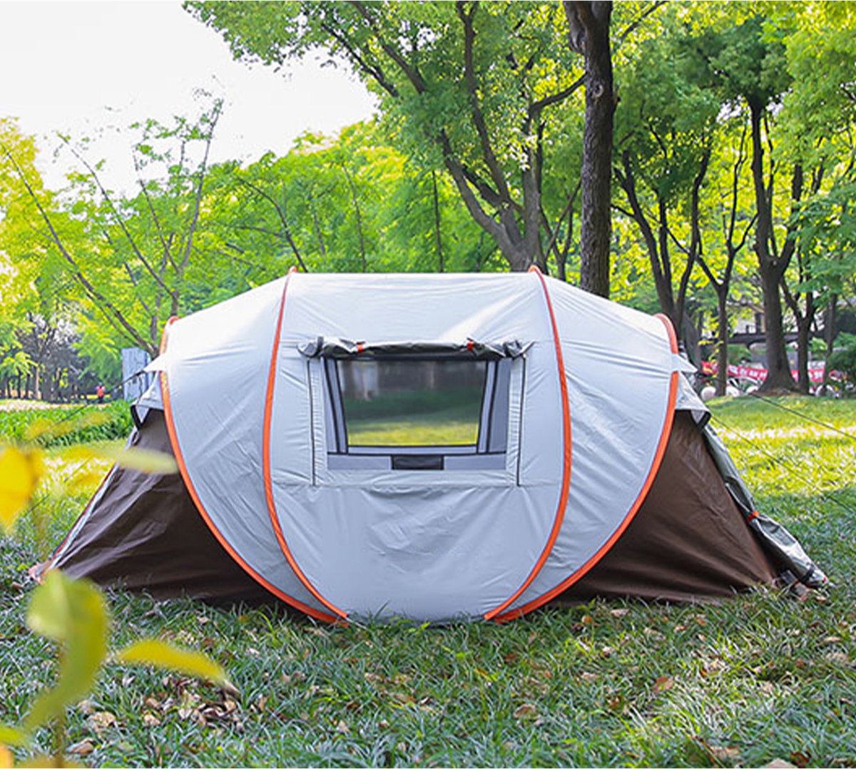  Fly Lab Luxe Pop Up Tent - Kampeer Tent - Grijs/Oranje - 4 Persoons