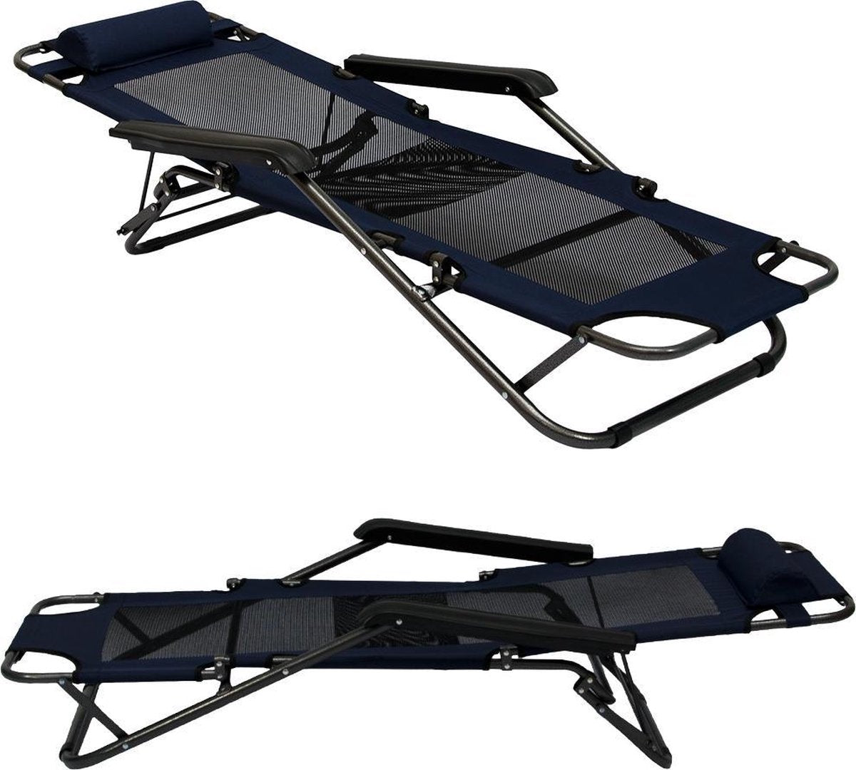  Ligstoel 155x60cm - Opvouwbaar Campingstoel Ligbed Strandstoel Tuinstoel Vouwligstoel Blauw
