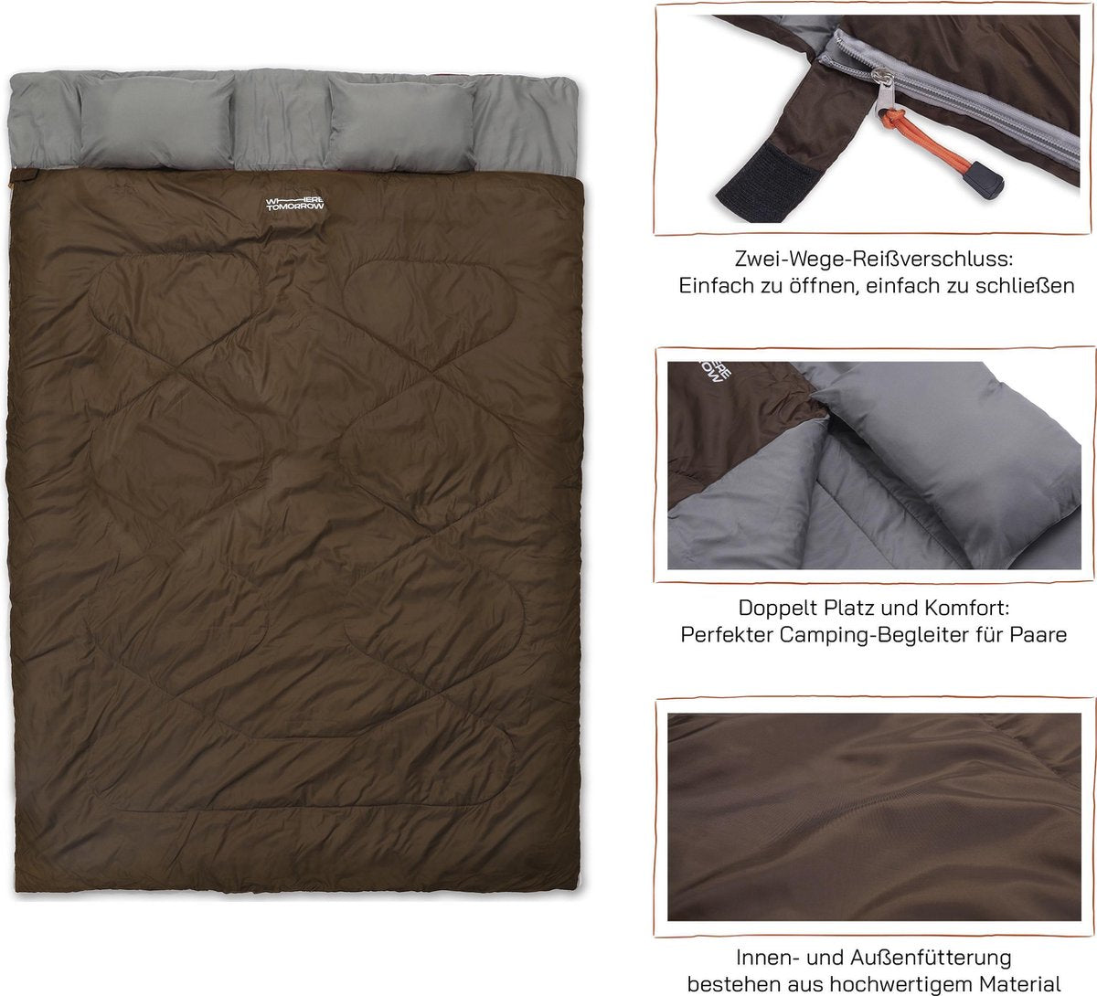  Where Tomorrow Double Slaapzak 220 X 150 Cm Diverse Kleuren - Bruin