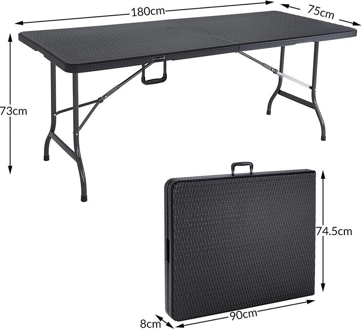  Casaria Tuintafel Opvouwbaar – Met Draaggreep 180x75 Cm – Zwart