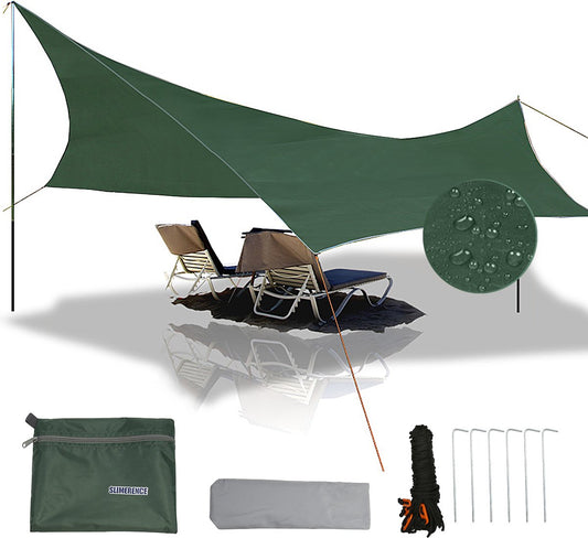 Merkloos BRGOOD Tarps - Shelter - Rechthoek - 240*220cm - Waterdicht - Met Scheerlijnen En Haringen - Geen Stokken - Voor Kamperen - Groen