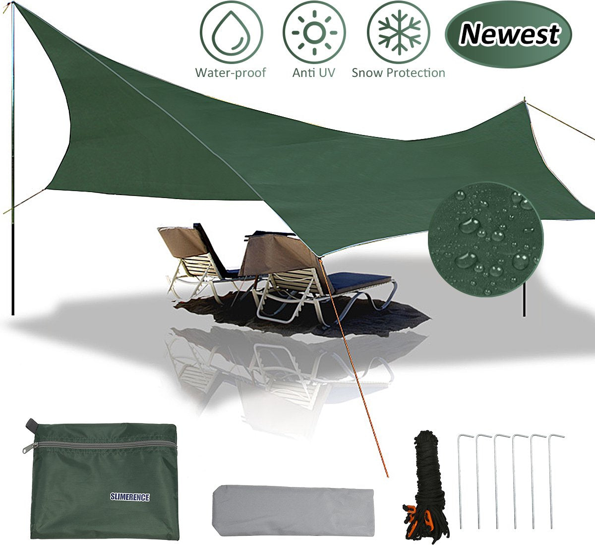 Merkloos BRGOOD Tarps - Shelter - Rechthoek - 240*220cm - Waterdicht - Met Scheerlijnen En Haringen - Geen Stokken - Voor Kamperen - Groen