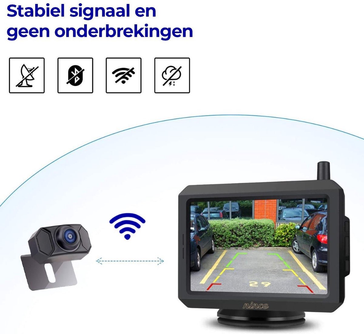  Nince ARC1 Draadloze Achteruitrijcamera Draadloos 2022 Model - 5 Inch Digitale Achteruit Rijcamera Met IR Nachtzicht - 2 Kanaals