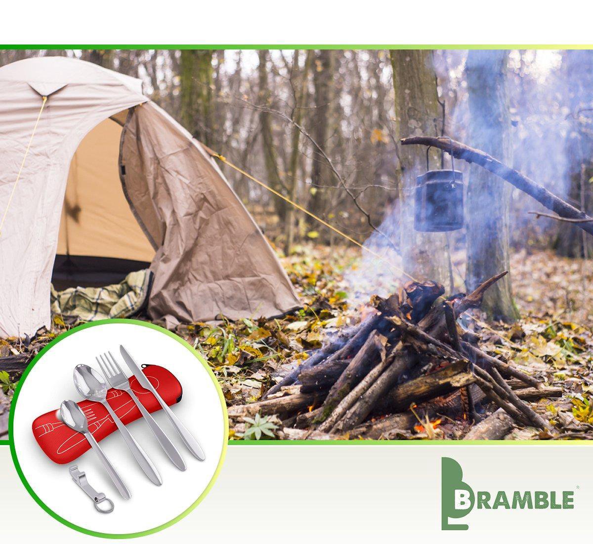  Roestvrij Staal Bestek (kampeerset) – Draagbare Reislepels, -vork En -mes Voor Festivals, Camping Of Trektochten - Wordt Geleverd Met Een Neopreen Draagtasje Met Een Lichtgewicht Flesopener