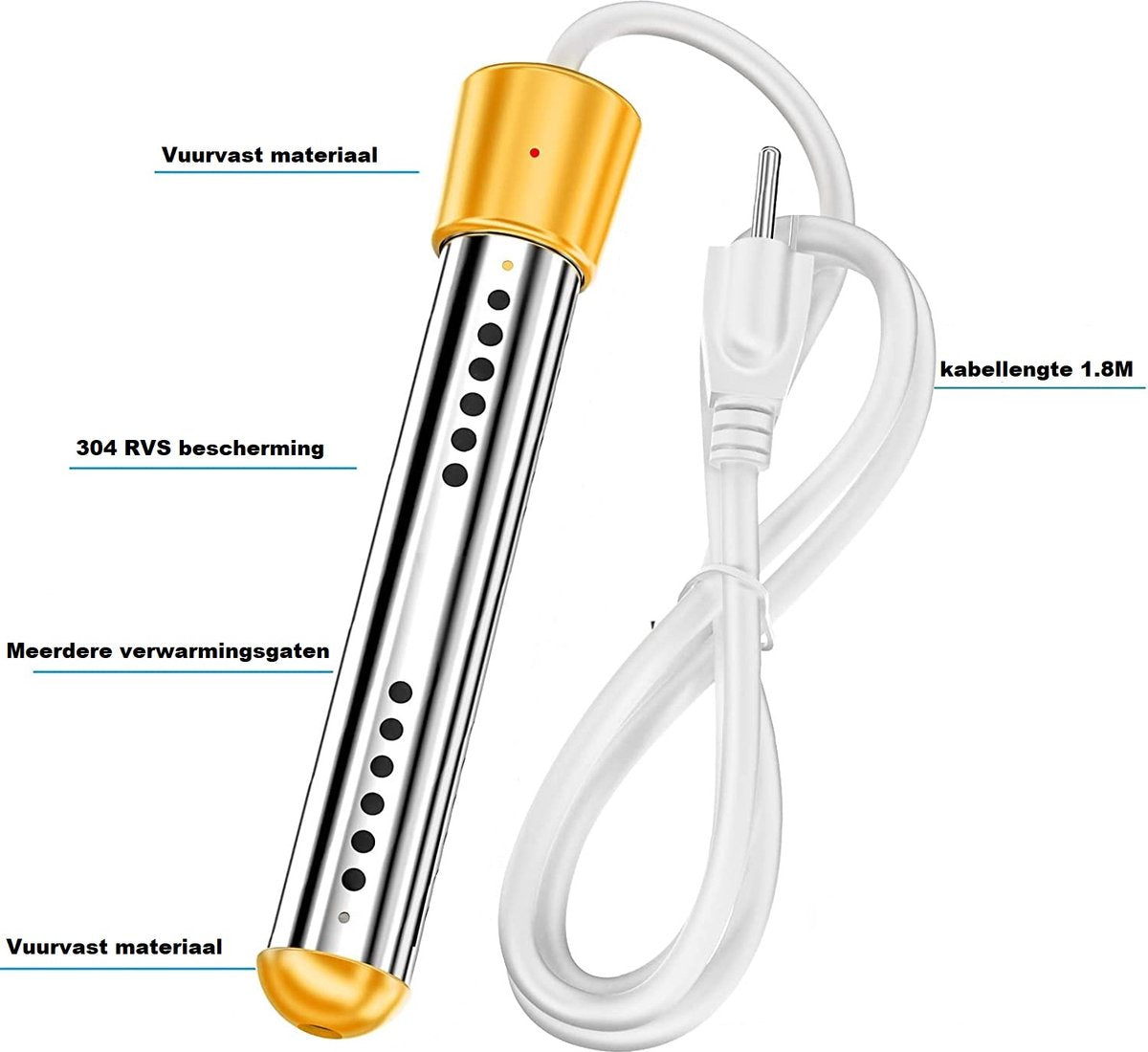  Dompelaar 2000W Incl. Thermometer &amp; Staalspons - Reisdompelaar - Emmerdompelaar - Waterkoker - Camping - Kamperen - Outdoor