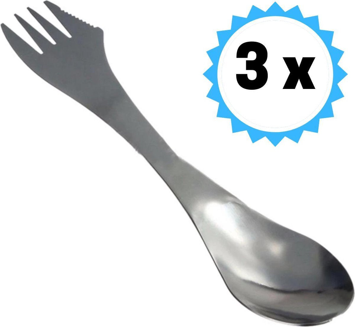  KELERINO. RVS Spork - Survival Outdoor Camping - Vork, Lepel &amp; Mes - 3 Stuks