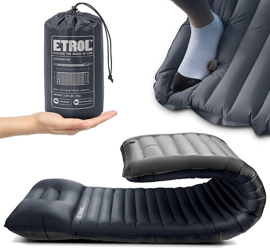  ETROL Camping Slaapmat-2-in-1 Zelfopblazende Kampeermat Met Kussen (78"x 28"), Lichtgewicht, Dik 4"compact Kussen, Geschikt Voor Zelfrijdende Reizen, Lekvrije, Waterdichte Tent