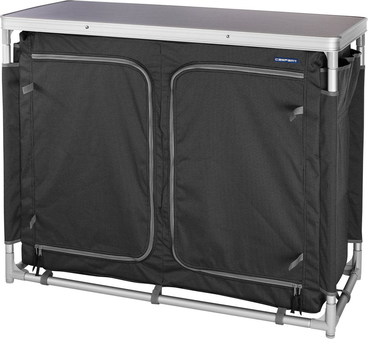 Campart Campingkeuken KI-0734 - Campingkast Groot - 4 Verstelbare Poten - Opvouwbaar En Lichtgewicht - Inclusief Opbergtas - Grijs
