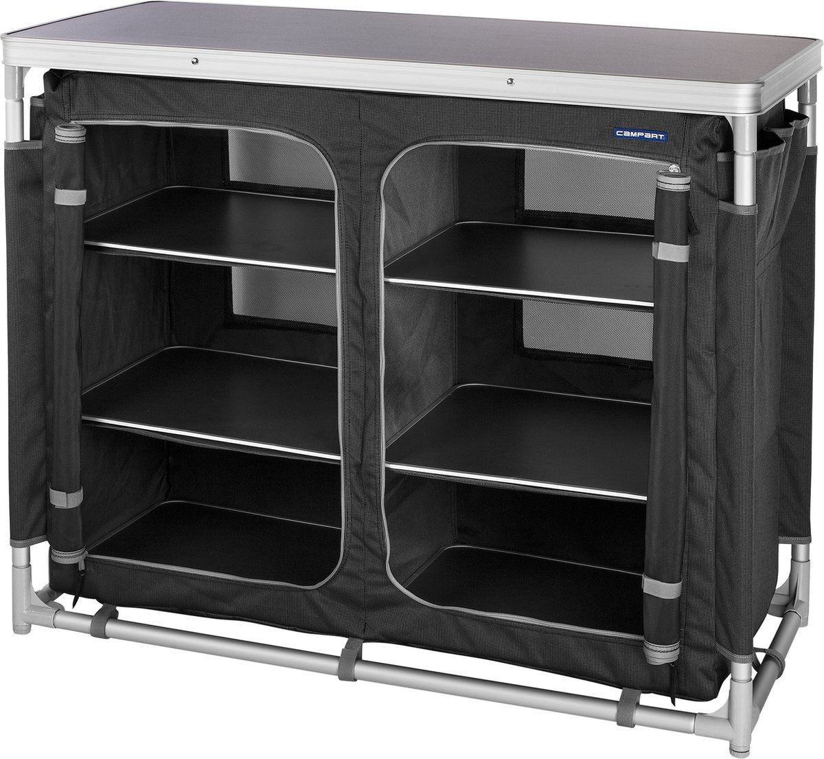  Campart Campingkeuken KI-0734 - Campingkast Groot - 4 Verstelbare Poten - Opvouwbaar En Lichtgewicht - Inclusief Opbergtas - Grijs