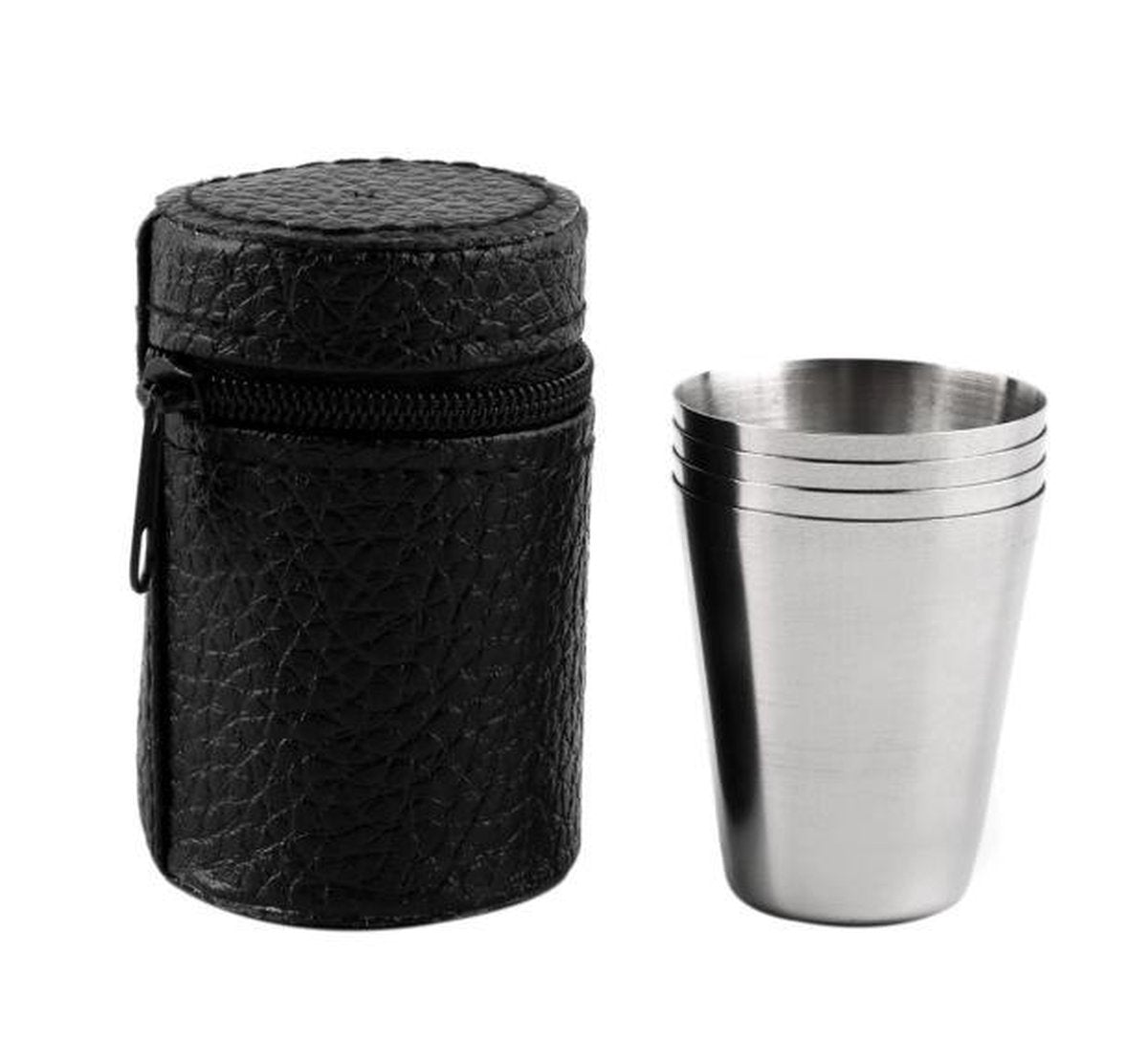  6x Rvs Shot Bekertjes - Borrelglaasjes - Thee/ Koffie Beker - Shotjes Met Leren Case - Bekers 30 ML