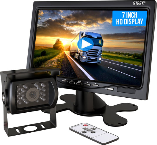  Strex Achteruitrijcamera Set Bedraad - 7" Scherm - 18LED Nachtzicht 15m - IP67 Waterdicht - Achteruitrij Camera