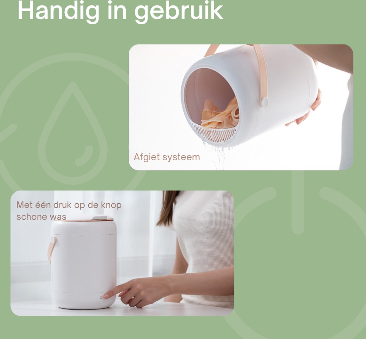  Tauraro Mini Wasmachine Groen - Mini Wasmachine - Kleine Wasmachine - Wasmachine Klein - Handwasmachine - Draagbare Wasmachine - Kampeer Wasmachine - Mini Wasmachine Camping - 17.5 X 17.5 X 23.5 Cm