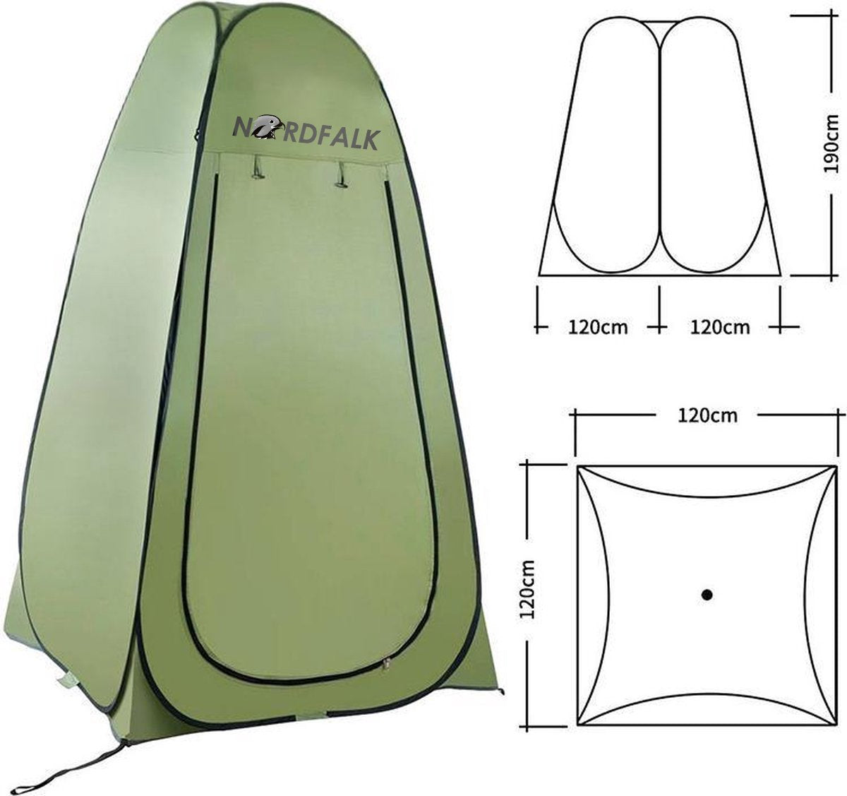 NordFalk Douchetent Pop-up 190 Cm - Camping Douche - Omkleedtent - Incl. Tentharingen En Draagtas - Groen