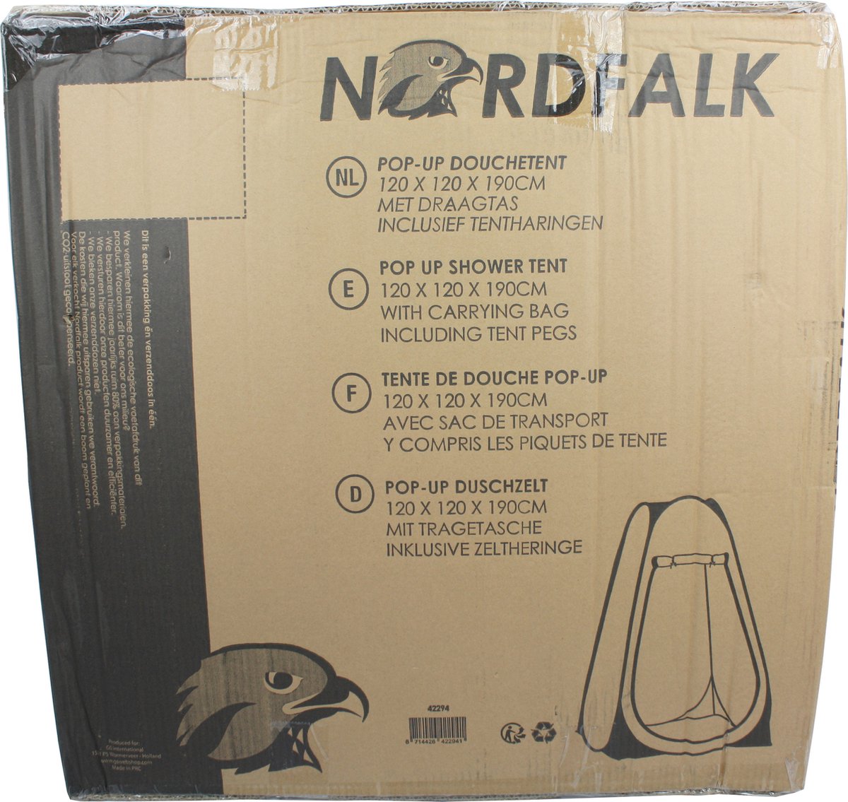  NordFalk Douchetent Pop-up 190 Cm - Camping Douche - Omkleedtent - Incl. Tentharingen En Draagtas - Groen
