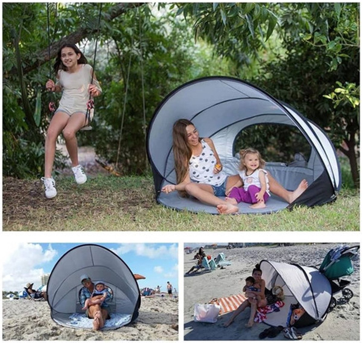  Deryan Luxe Pop Up Strandtent XXL - Anti-UV 50+ - Zilver
