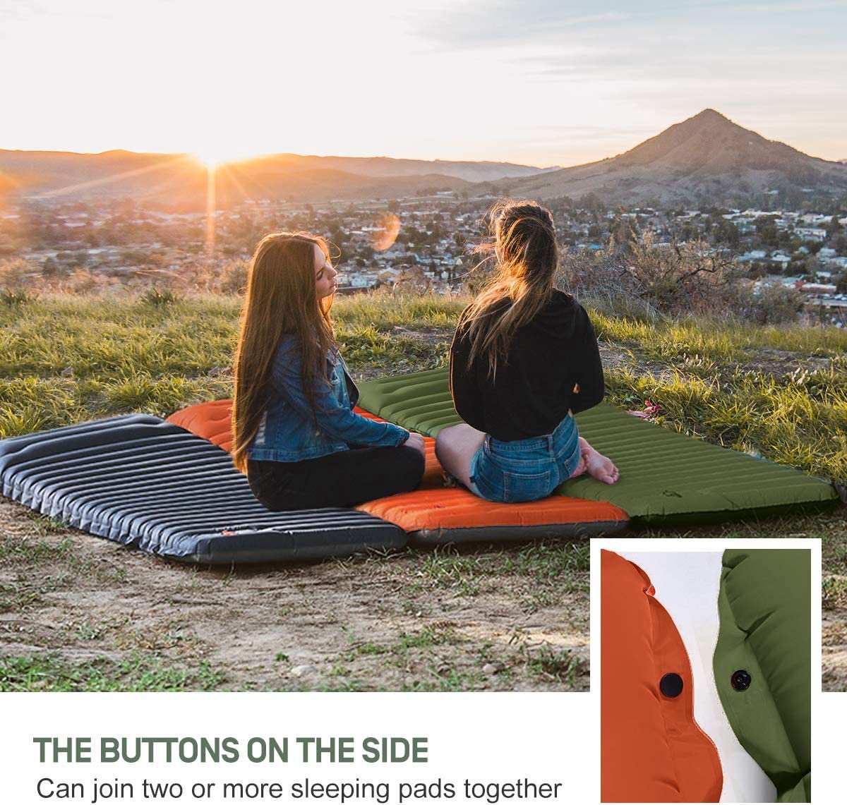  ETROL Camping Slaapmat-2-in-1 Zelfopblazende Kampeermat Met Kussen (78"x 28"), Lichtgewicht, Dik 4"compact Kussen, Geschikt Voor Zelfrijdende Reizen, Lekvrije, Waterdichte Tent