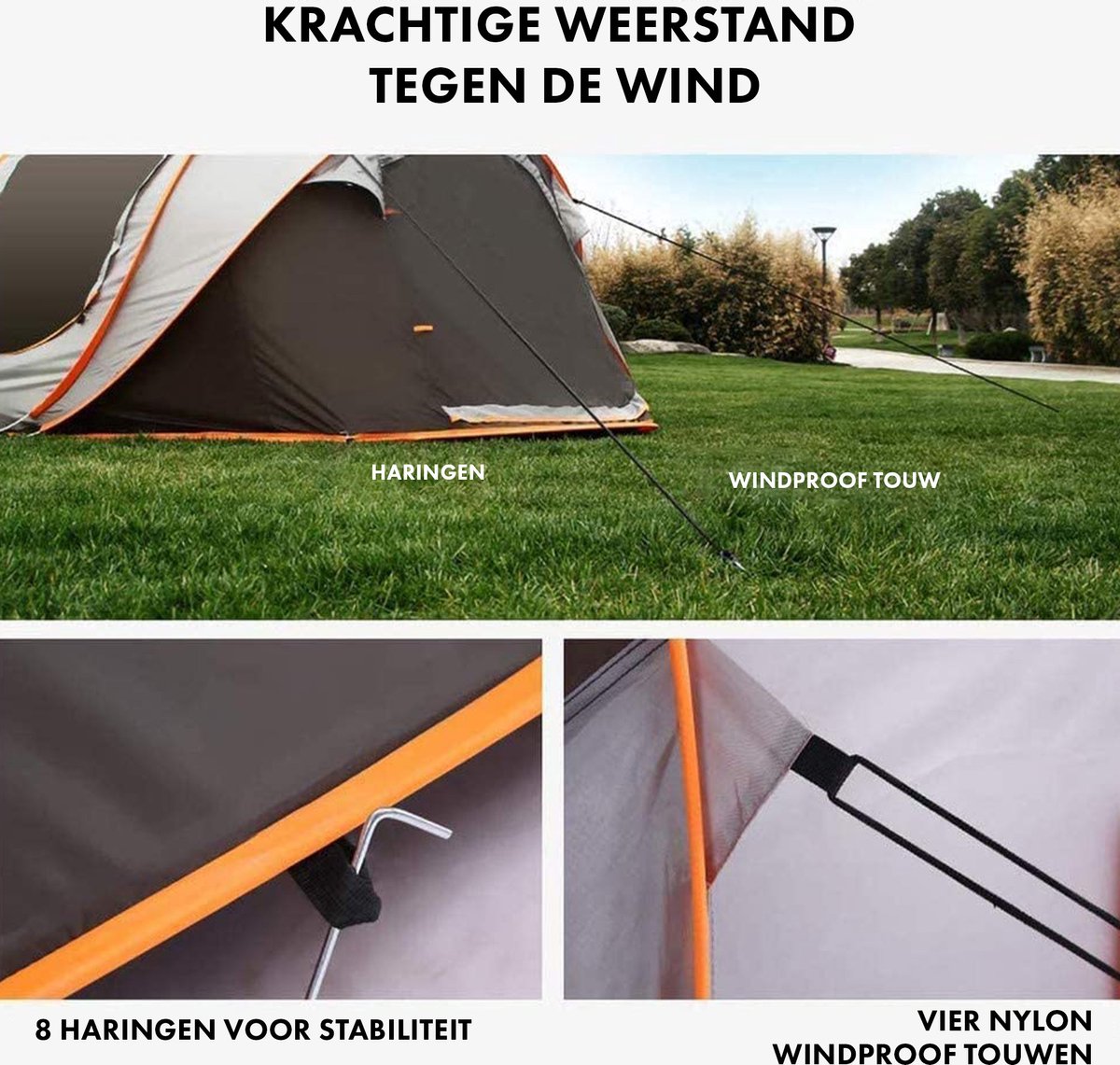  Fly Lab Luxe Pop Up Tent - Kampeer Tent - Grijs/Oranje - 4 Persoons