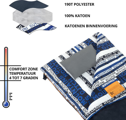  Dutch Mountains Slaapzak Goeree XL - Kussen 25x15cm - 220x90cm Katoenen Slaapzak - Tochtstrip