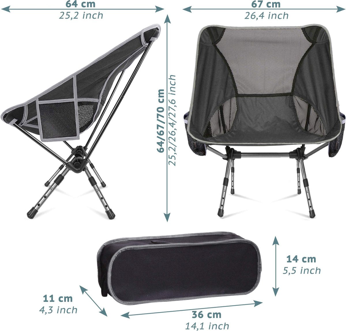  Smartpeas Campingstoel Van Stevig 600D Polyester En Aluminium - Lichtgewicht En Opvouwbaar - Camping Gadget Inclusief Zijzakken +Plus: Strandmat &amp; Draagtas