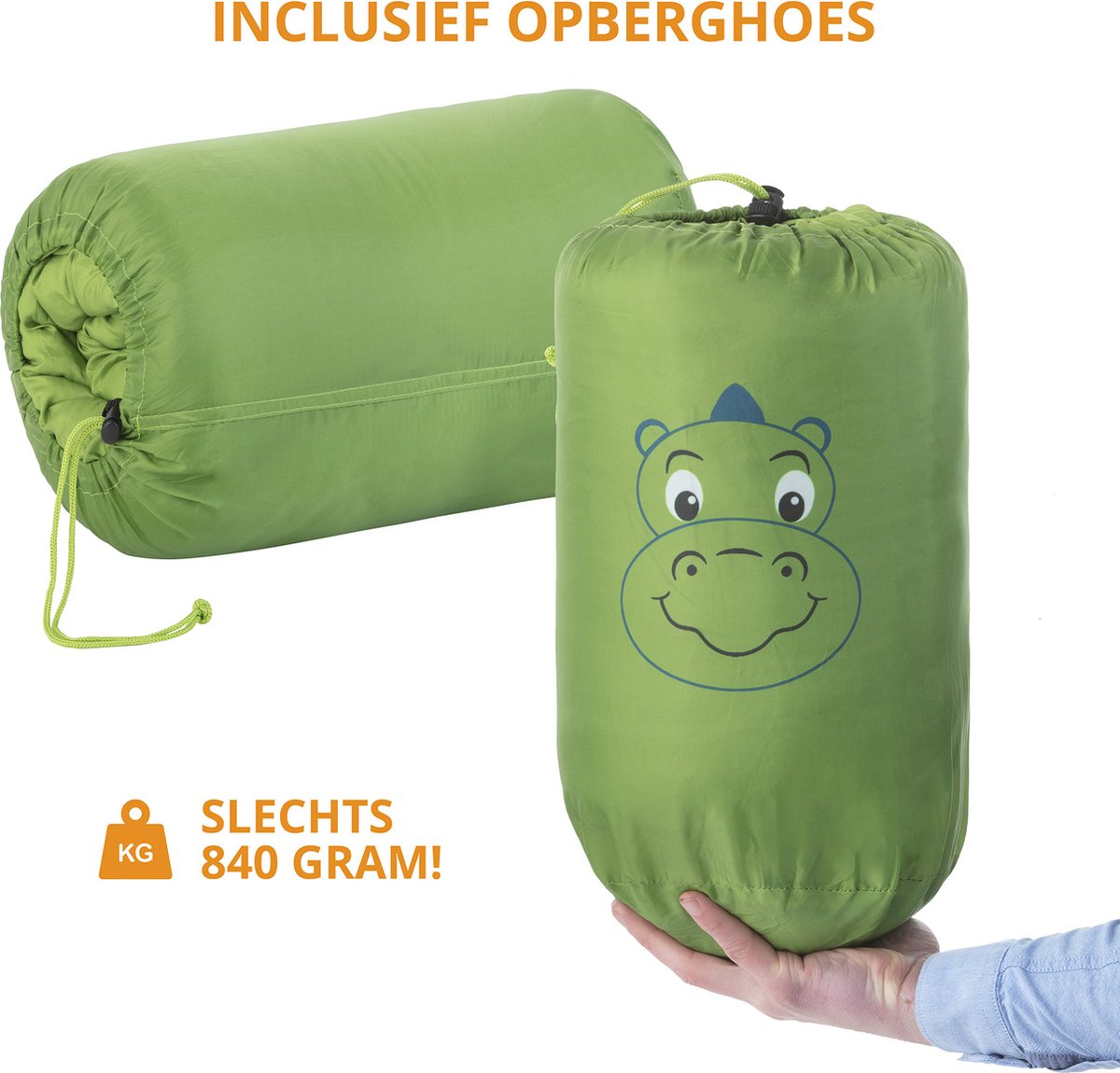  Dutch Mountains Kinderslaapzak Nijlpaard - 170 X 70cm Polyester - Zacht Lichtgewicht – Opberghoes