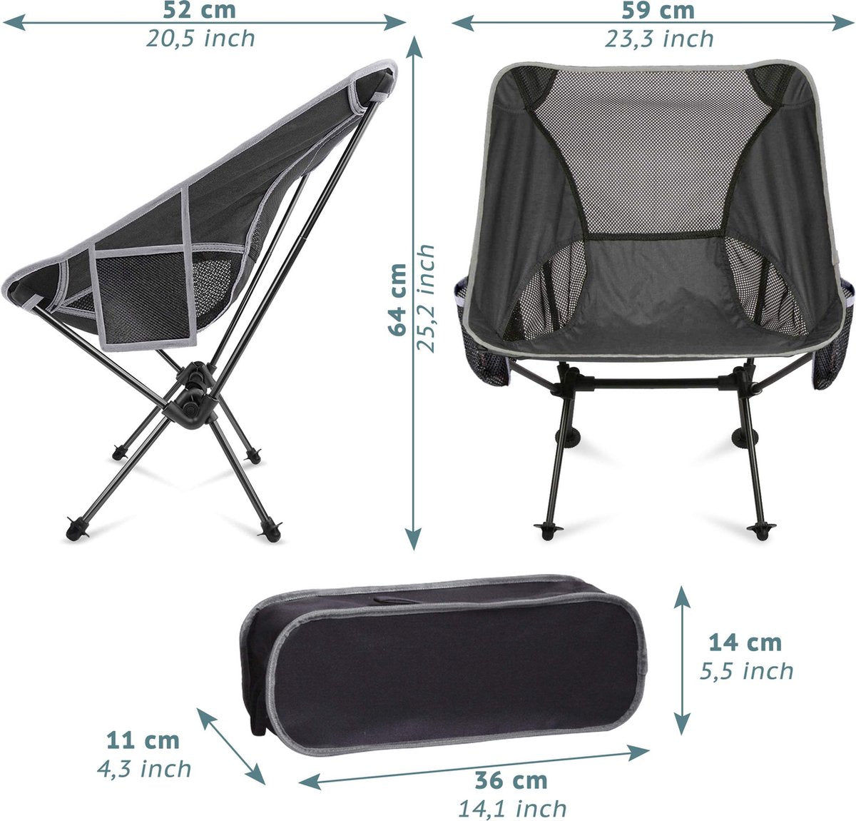  Smartpeas Camping Stoel Van Stevig 600D Polyester En Aluminium - Lichtgewicht En Opvouwbaar - Camping Gadget Inclusief Zijzakken +Plus: Strandmat &amp; Draagtas