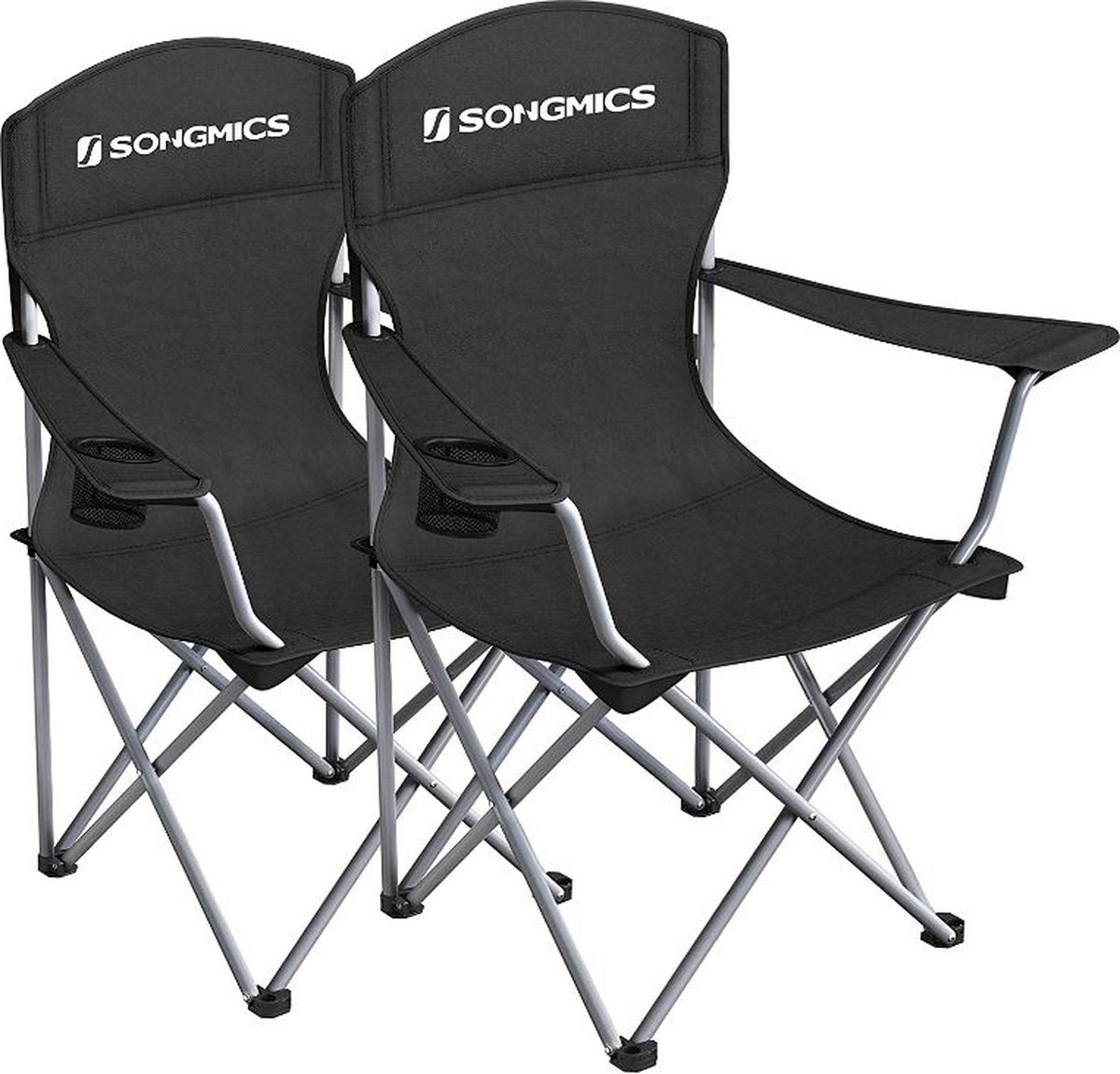  MIRA Home - Campingstoel Set Van 2 Inklapbaar - Klapstoel Met Robuust Frame - Met Flessenhouder - 76 X 51.5 X 95.5 Cm - Zwart
