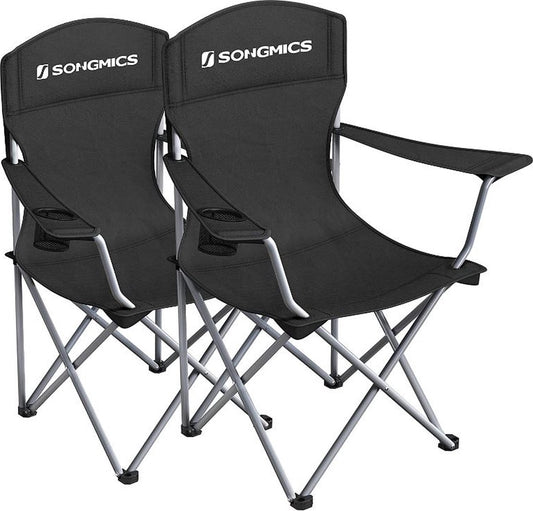  MIRA Home - Campingstoel Set Van 2 Inklapbaar - Klapstoel Met Robuust Frame - Met Flessenhouder - 76 X 51.5 X 95.5 Cm - Zwart