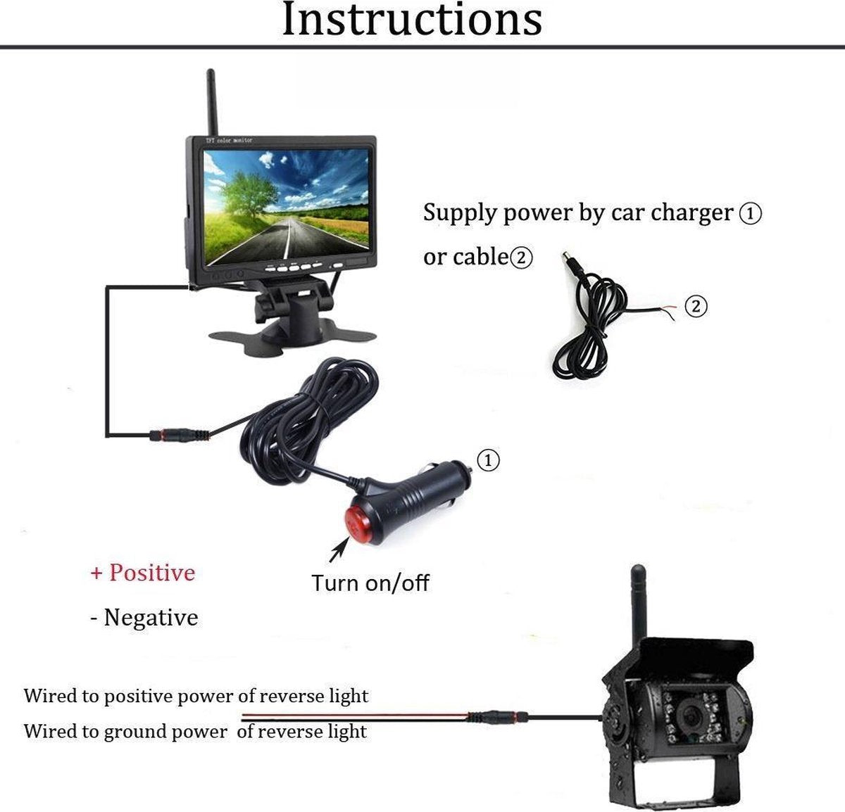  BrandWay Draadloze Auto Achteruitrijcamera Set Met Nachtzicht En 7 Inch Scherm - Achteruitrij Camera Draadloos Voor Auto / Camper / Caravan / Vrachtwagen / Landbouw