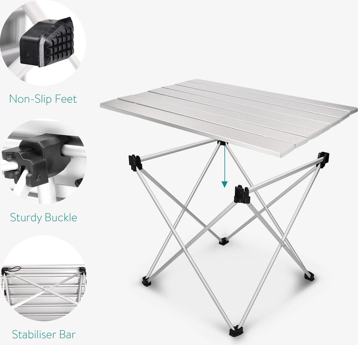  Navaris Campingtafel - Inklapbaar Campingtafeltje Van Aluminium - Opvouwbare Tafel Inclusief Draagtas - Picknicktafel - Zilver
