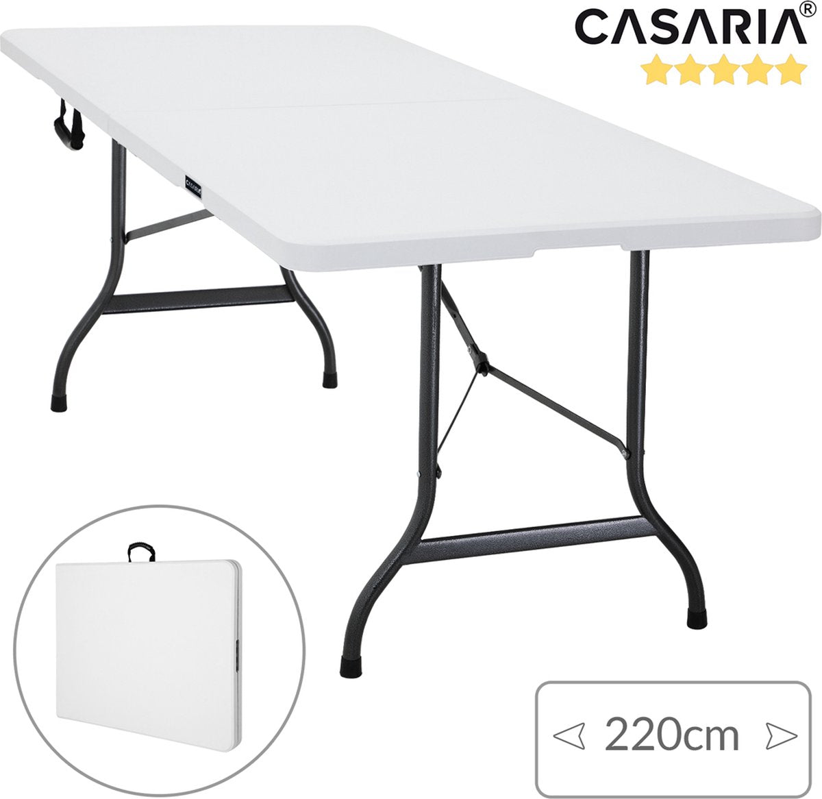  Casaria Tuintafel Opvouwbaar – Met Draaggreep 220x70 Cm – Wit