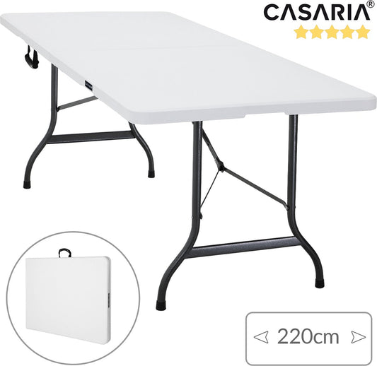  Casaria Tuintafel Opvouwbaar – Met Draaggreep 220x70 Cm – Wit