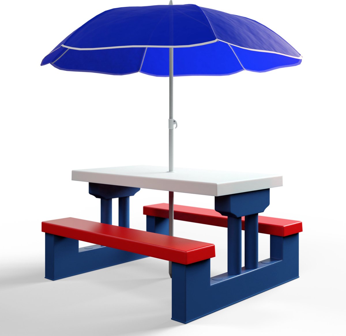 Merkloos Kinder Picknicktafel Met Parasol - Blauw
