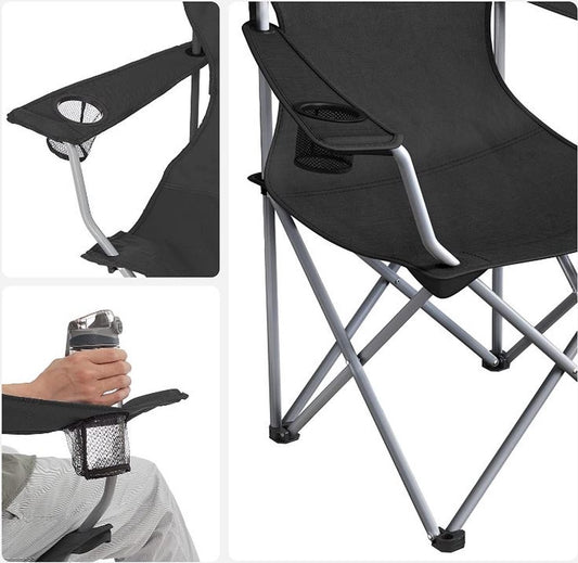  MIRA Home - Campingstoel Set Van 2 Inklapbaar - Klapstoel Met Robuust Frame - Met Flessenhouder - 76 X 51.5 X 95.5 Cm - Zwart