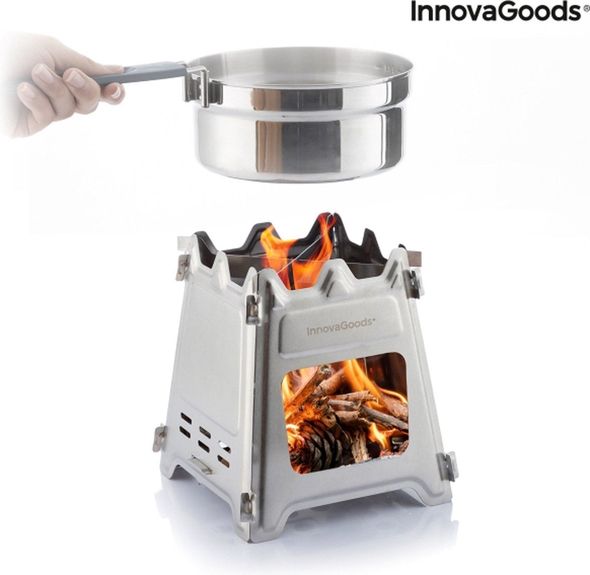 Innovagoods INKLAPBARE STALEN CAMPINGOVEN FLAMET - Camping Oven - Mini Oven - Camping Oventje - Oventje Camping - Mini Oven Vrijstaand - Mini Oventje