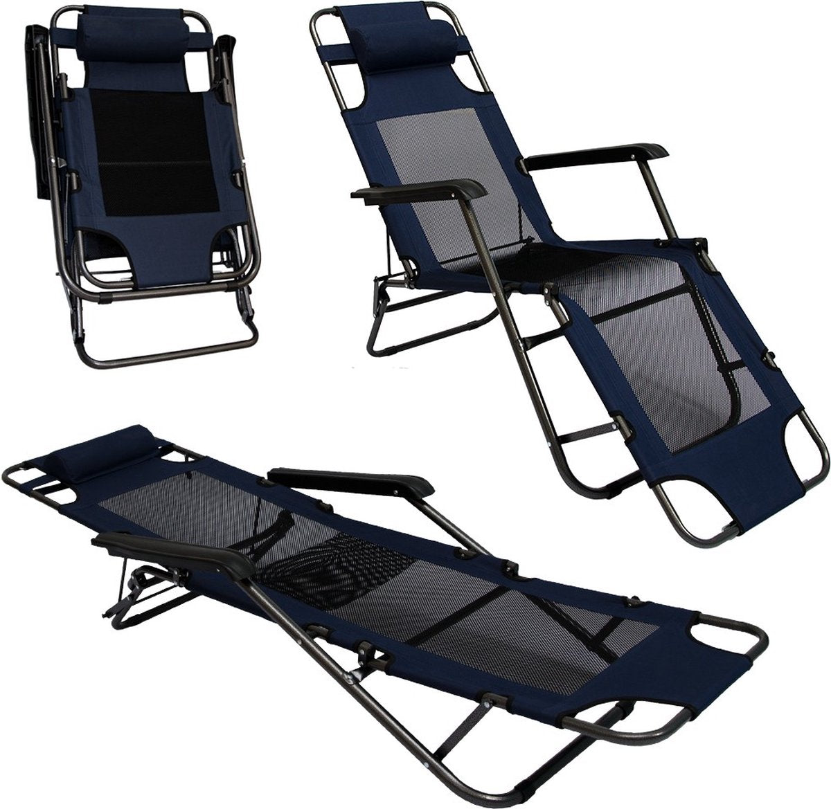  Ligstoel 180x60cm - Opvouwbaar Campingstoel Ligbed Strandstoel Tuinstoel Vouwligstoel Blauw