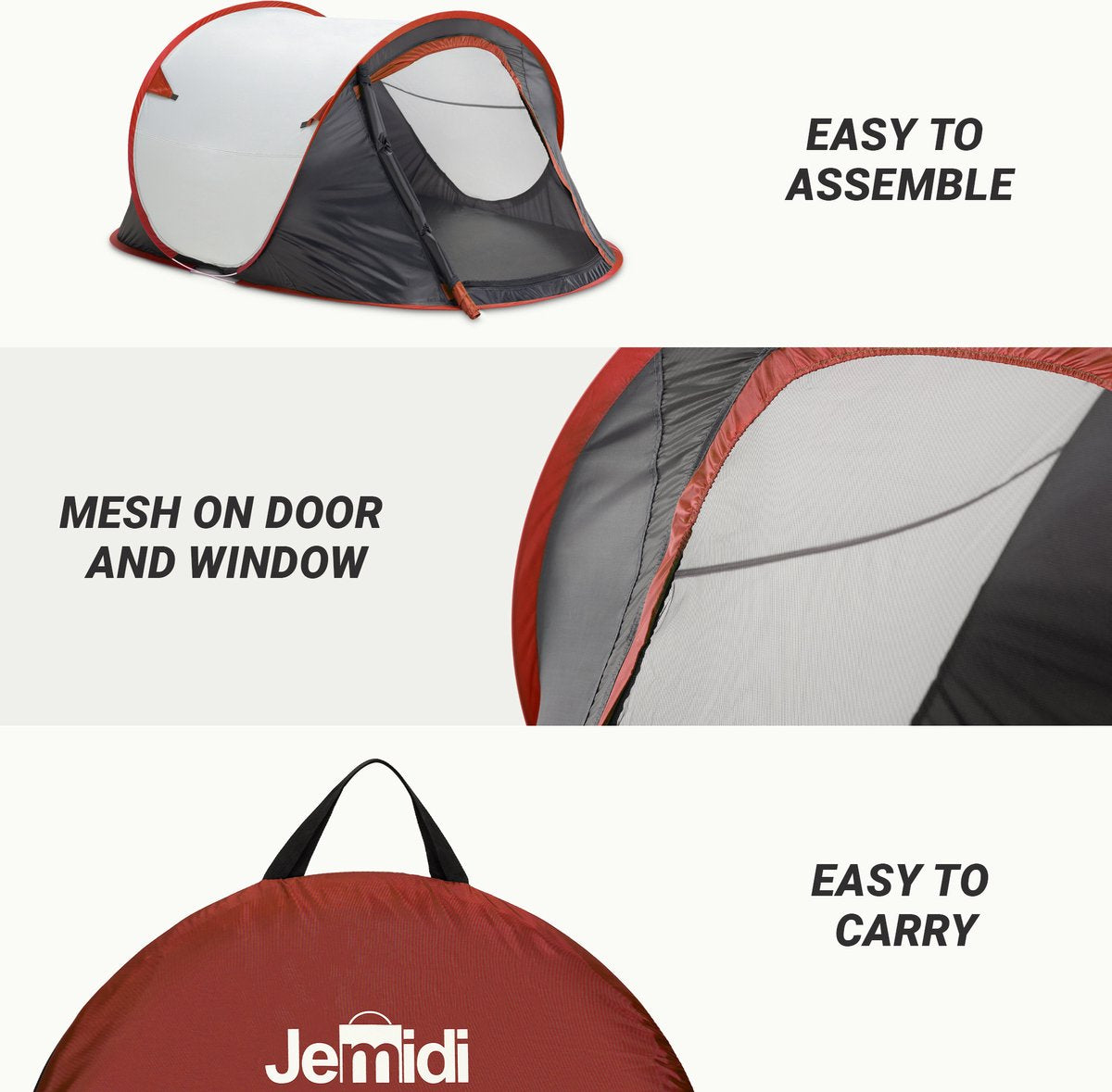  JEMIDI Tweepersoons Pop-up Tent - Opgooitent, Werptent Voor 2 Personen - Ideaal Als Festivaltent Of Kampeertent - Verschillende Kleuren