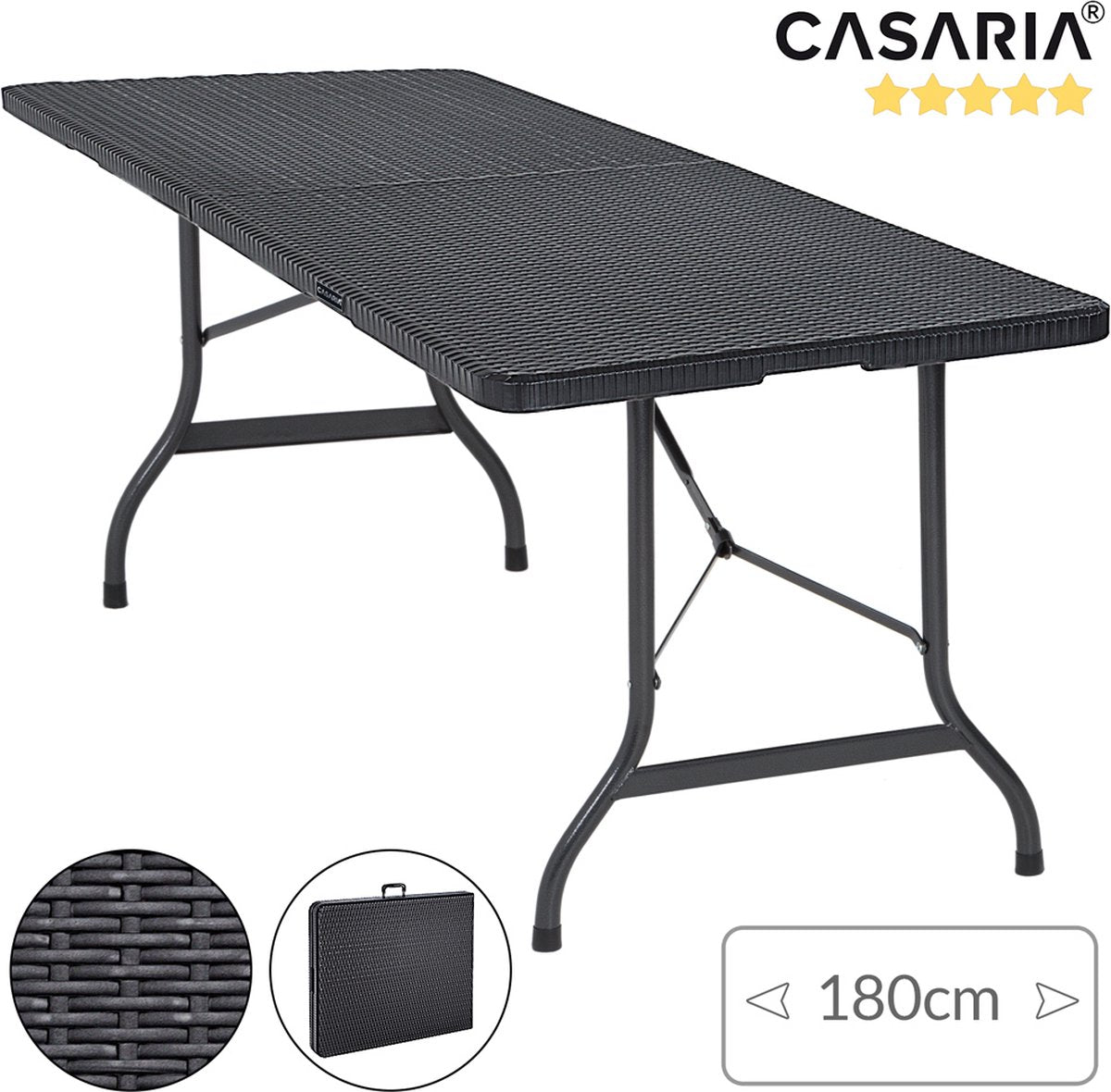  Casaria Tuintafel Opvouwbaar – Met Draaggreep 180x75 Cm – Zwart