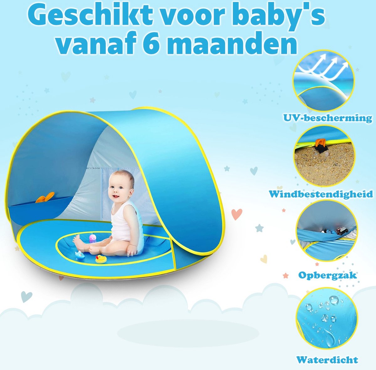  Seidon Strandtent Baby - Pop Up Tent - UV Bescherming - Baby En Kind - Waterdicht - Zwembadje - UV Bescherming
