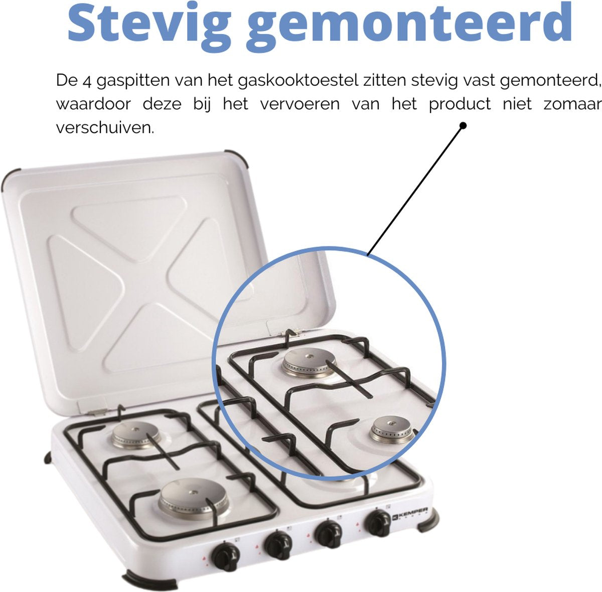  Kemper Gas Kooktoestel - Campingkooktoestel - Set Met 4 Branders - Gas - 4650W