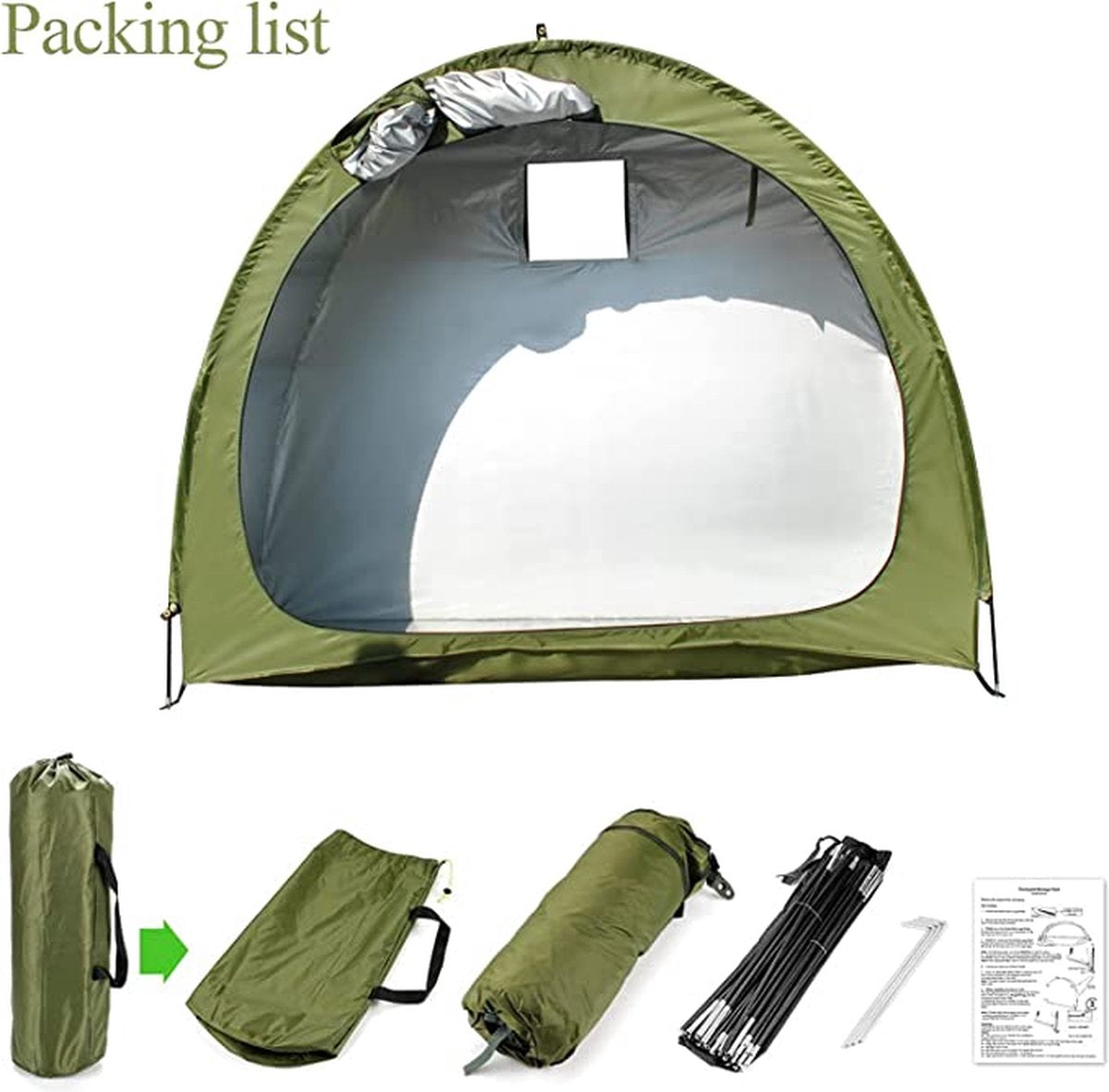 Merkloos Fietstent, Beschermhoes Fietsenschuur, Tent Voor Camping In De Open Lucht-groen 200*80*165CM