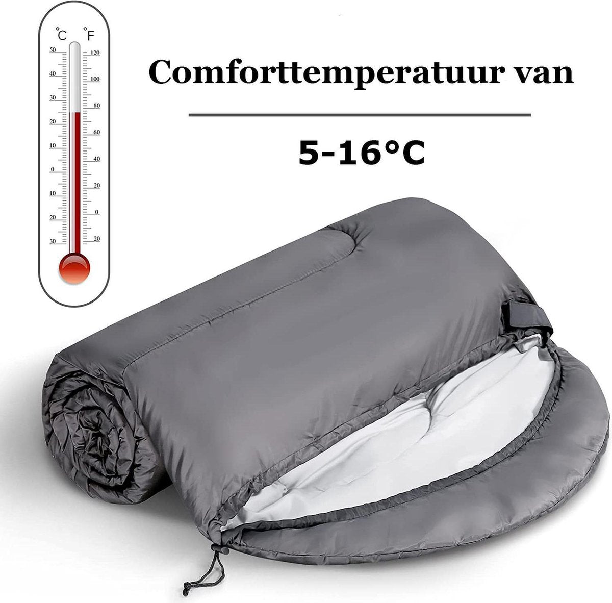  Meisterhome® Mummy Slaapzak - Kamperen - Antraciet - Ca. 220 X 75 Cm - Incl. Draagtas