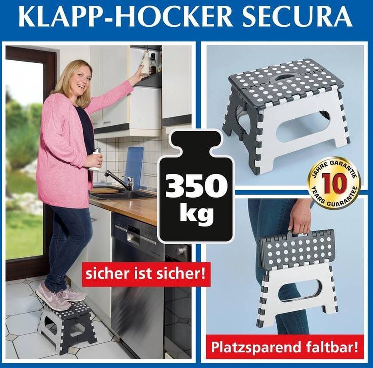  WENKO Secura Opklapbaar Krukje, Belastbaar Tot 350 Kg