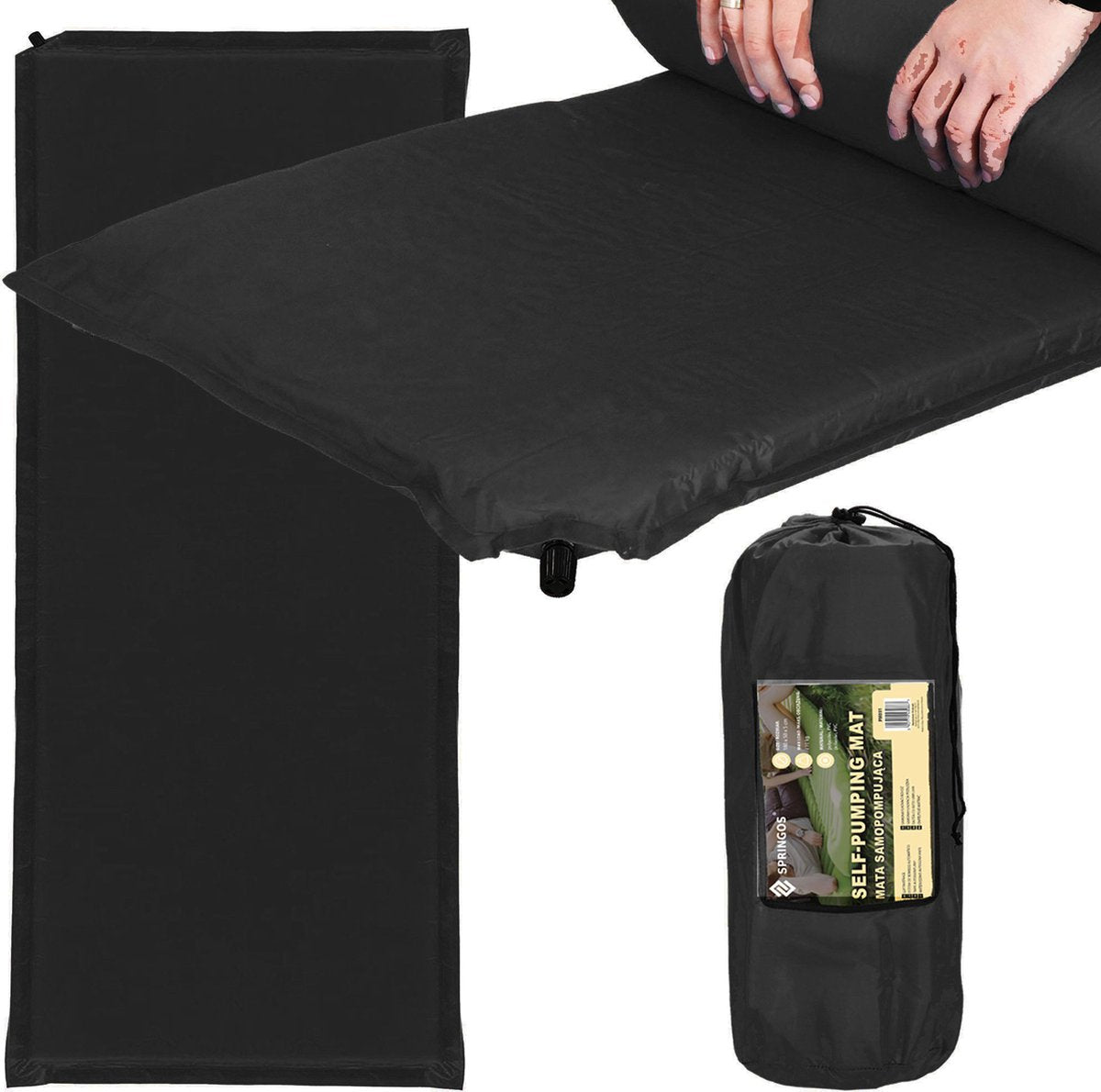  Springos Slaapmat | Zelfopblazend | 180 Cm | Inclusief Hoes | Zwart