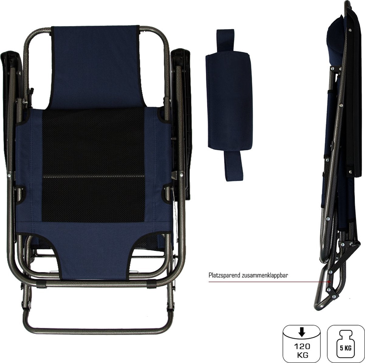 Ligstoel 180x60cm - Opvouwbaar Campingstoel Ligbed Strandstoel Tuinstoel Vouwligstoel Blauw