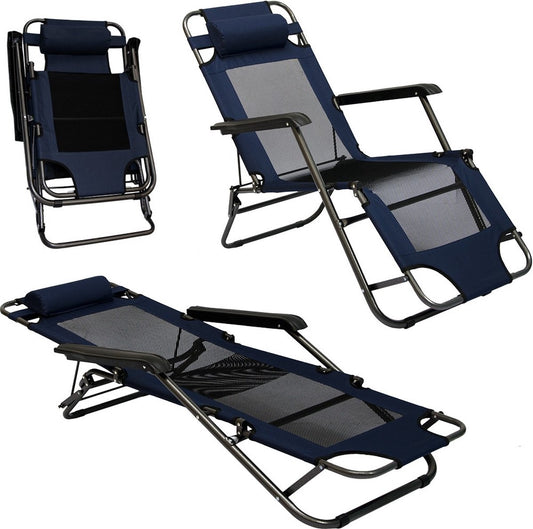Ligstoel 155x60cm - Opvouwbaar Campingstoel Ligbed Strandstoel Tuinstoel Vouwligstoel Blauw