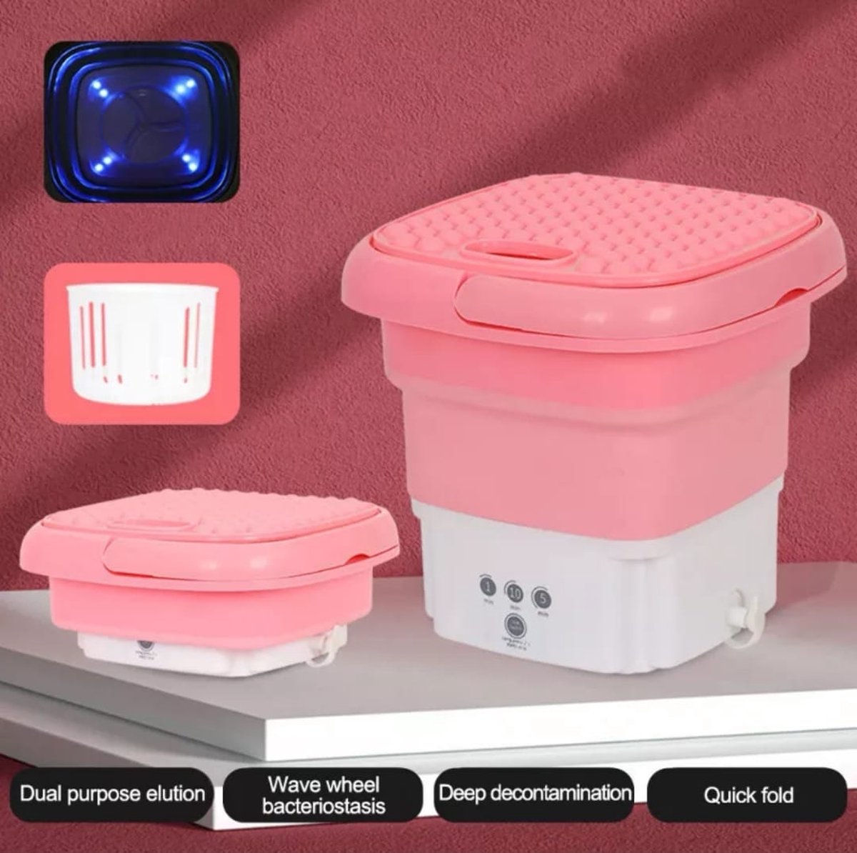  Mini Wasmachine - Camping Wasmachine - Roze - Opvouwbare Wasmachine - Handwasmachine - Fruitwasser - Kampeer Wasmachine