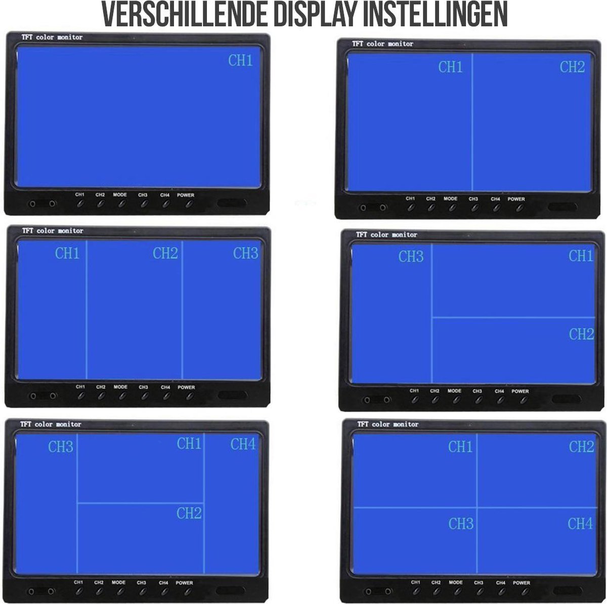  Strex Achteruitrijcamera Set Bedraad Met 4 Camera's (tegelijk Bekijken) - 9" Scherm - 18LED Nachtzicht 15m - IP67 Waterdicht - Achteruitrij Camera