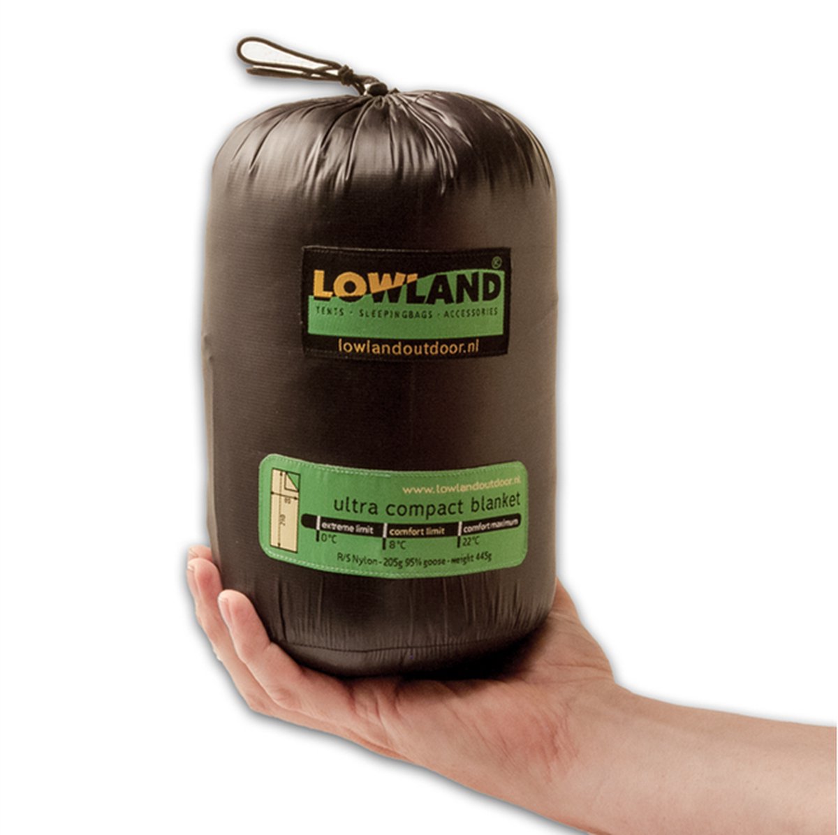  LOWLAND OUTDOOR® Ultra Compact Blanket - Donzen Slaapzak - Gewicht 495g - 210x80 Cm - Comfort Temperatuur +8°C